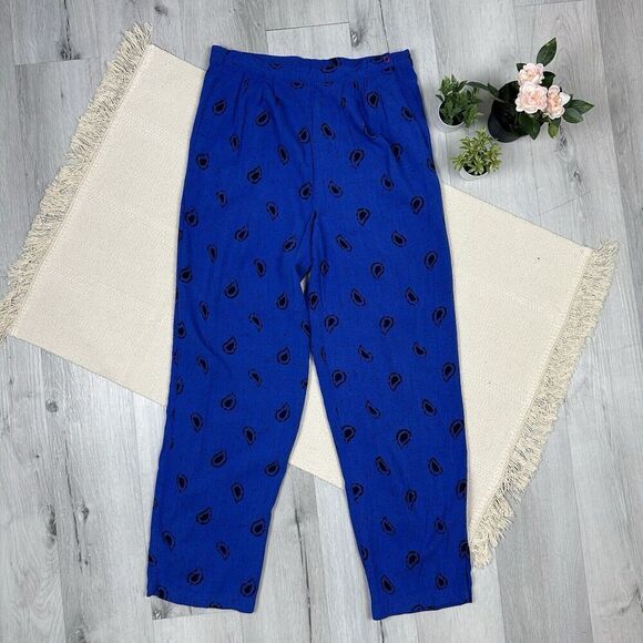Vintage Vicroria’s Secret Pajama Pants Blue Paisley Size S Pockets High Rise - Picture 1 of 10